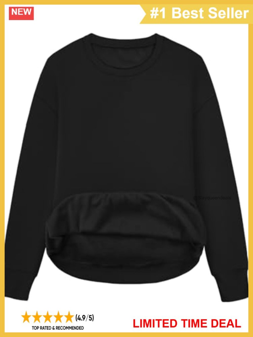 Fleece Lined Crew Neck Pullover Sweatshirt Casual Relaxed Fit Women